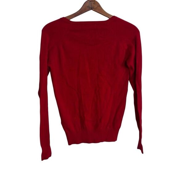Zara V-Neck Knit Raglan Long Sleeve Cotton Blend Pullover Sweater Red Medium - Picture 8 of 8
